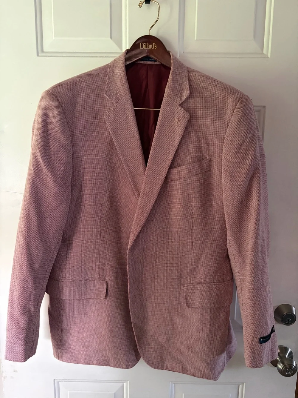 Stafford red white basket weave Single Breast Sport Coat blazer 48R 100% cotton